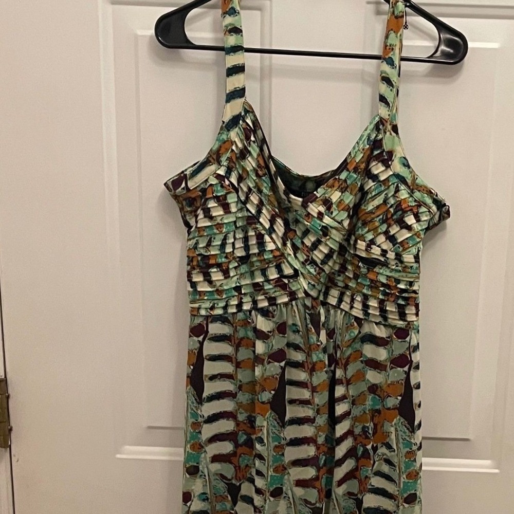 Roz & Ali Abstract Print Pleated Babydoll Bodice Maxi Dress Womens‎ 16 Boho